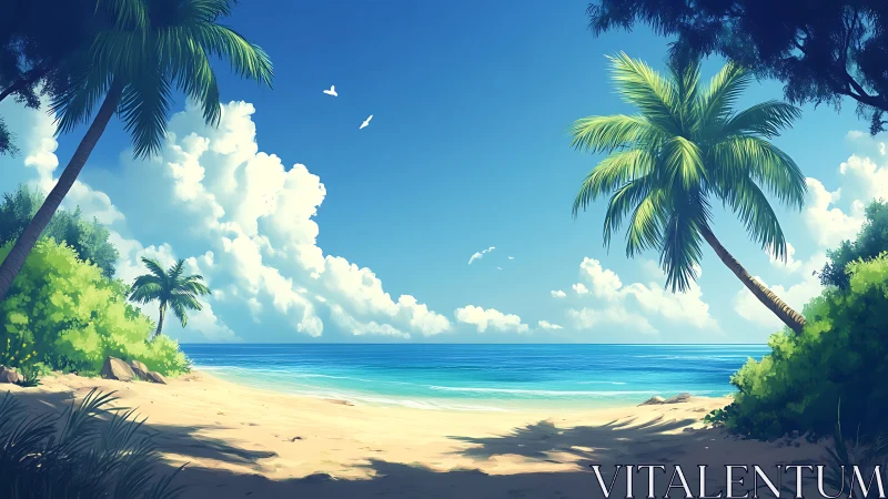 Tropical Beach Paradise: Digital Painted Coastal Escape.
