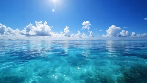 Sunlit turquoise sea under a wide open summer sky.