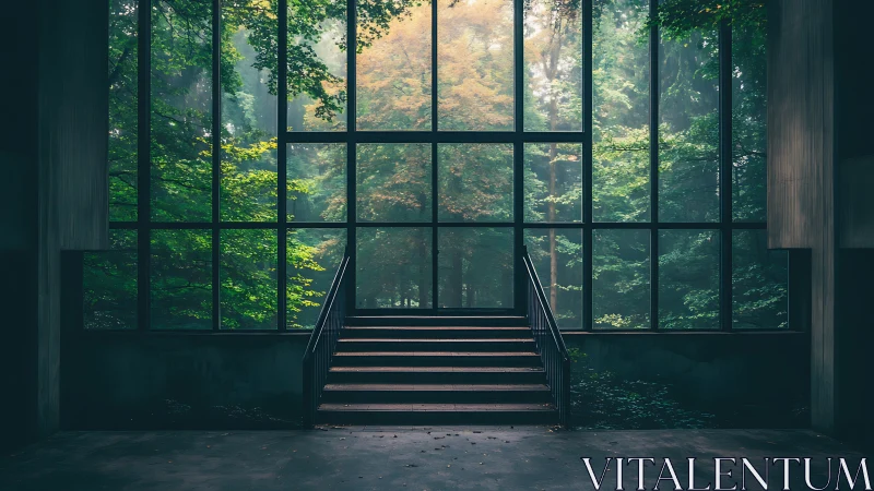 Staircase Whispers Through Forest's Luminous Glass Threshold