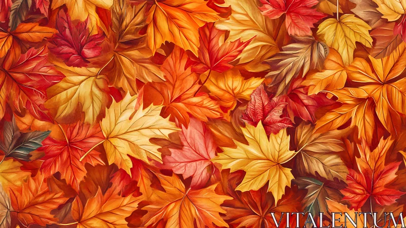 Overlapping maple leaves form a saturated autumn chromatic field