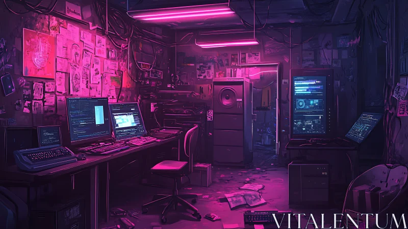 Cozy neon hacker hideout glowing with midnight creativity.