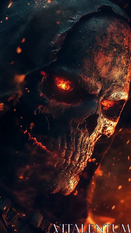 Infernal skeletal portrait with molten chiaroscuro detailing.