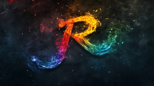 Prismatic letter R curls through fire, water, and storm