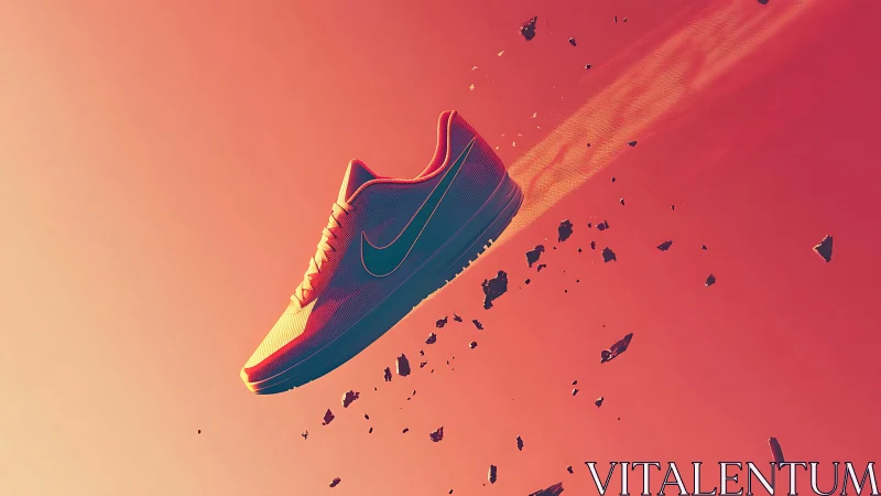 Rocket-sneaker comet streaking through neon peach sky.