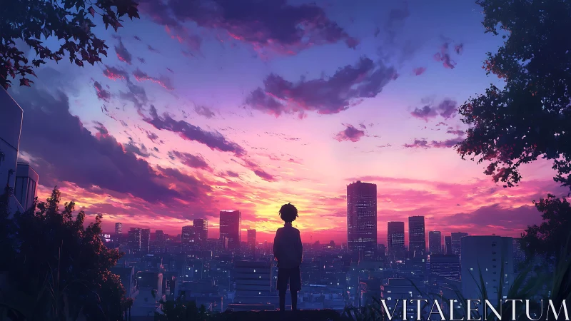 Quiet evening city view with a hopeful sunset watcher.