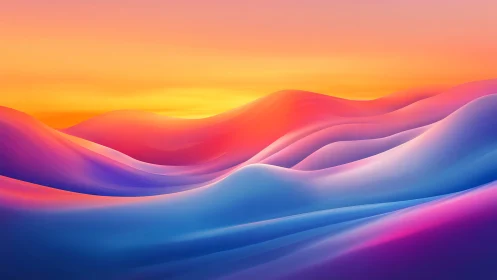 Chromatic dunes ripple gently beneath a painted sunrise sky