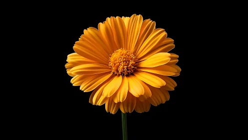 Golden marigold bloom glows vividly against deep black
