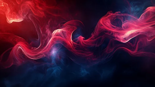 Crimson nebula ribbons swirling through midnight indigo void.