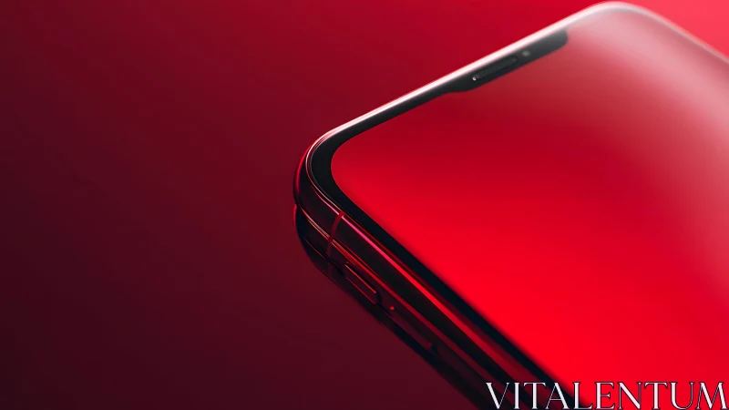Sleek smartphone close-up on red background, modern minimalist style.