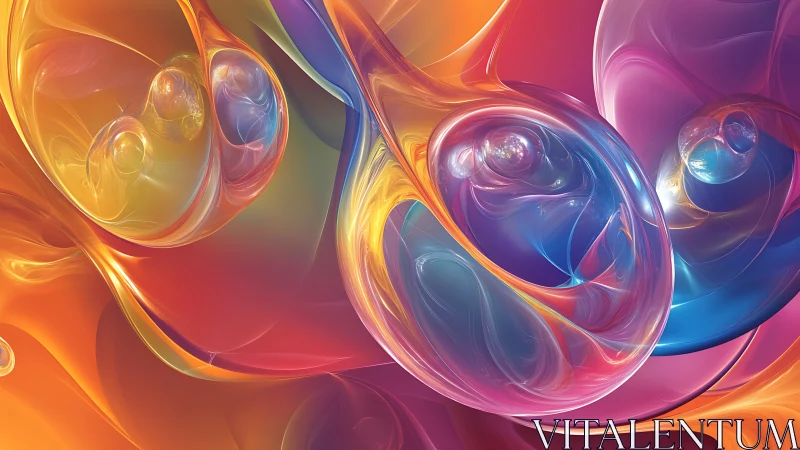 Iridescent fractal orbs swirl through molten color fields.