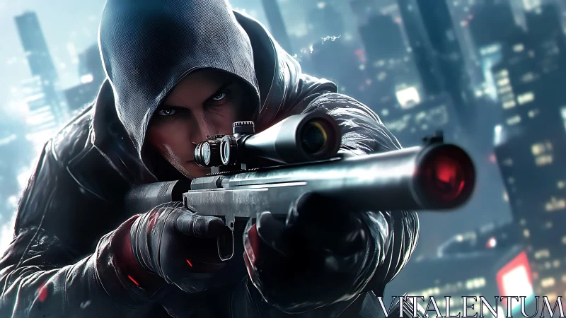 Urban Assassin: Tactical Sniper Operator in Cyberpunk Metropolis