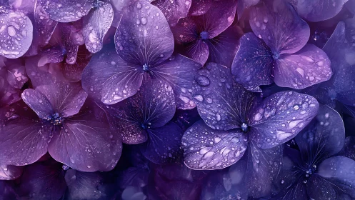 Hydrangea Petals with Dewdrops: Macro Botanical Analysis.