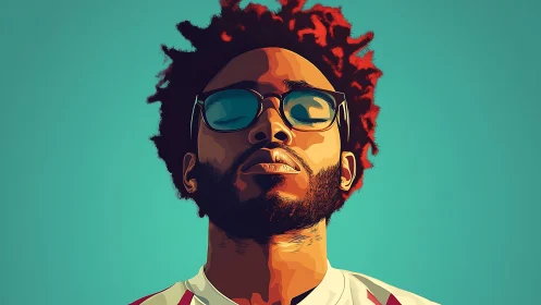 Stylized portrait shows confident man in sunglasses against teal sky