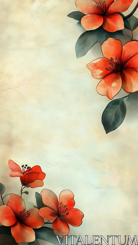 Digital floral border with orange blossoms on textured ground.