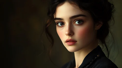 Cinematic digital portrait of young woman in soft chiaroscuro.
