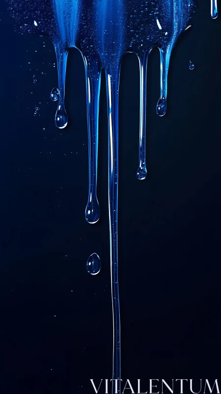Vertical blue liquid drips descend against dark background