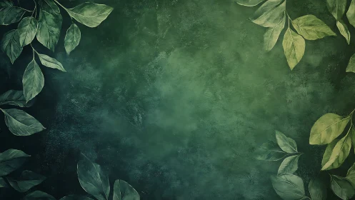 Gradient green foliage border with textured painterly background