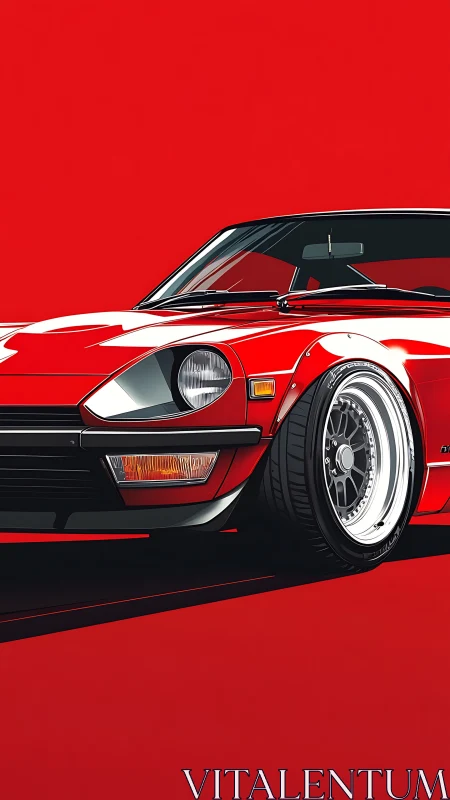 Retro red coupe slices through silence on blank crimson