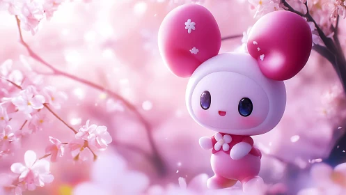 Blossom-eared chibi mascot dances through pastel sakura dream.