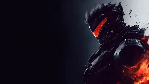 Armored cybernetic warrior ignites against a void backdrop