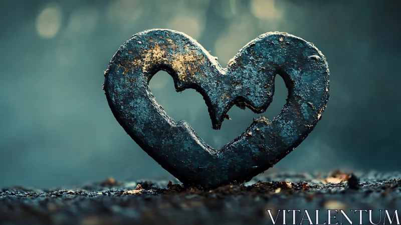 Corroded Metal Heart Form with Patinated Surface Texture.