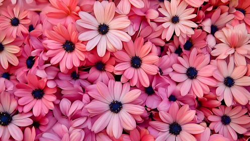 Pink Daisy Field in Full Bloom. Vibrant Macro Floral Composition.
