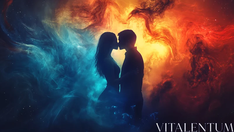 Silhouetted figures positioned centrally against contrasting illuminated background