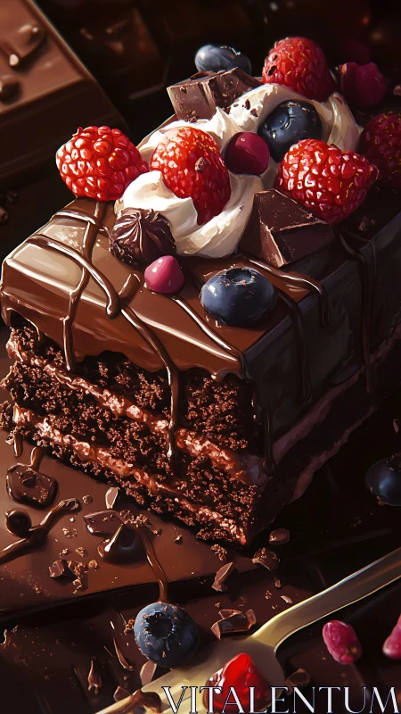 Decadent Chocolate Cake: Cascading Berries and Velvet Ganache.