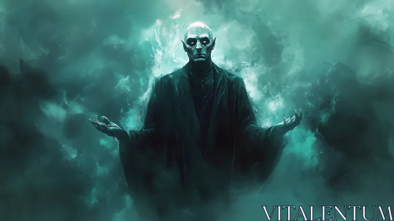 Cloaked humanoid figure stands in green atmospheric mist