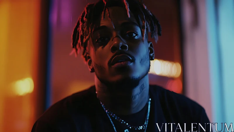 Neon-lit portrait uses split complementary bicolor rim lighting effectively