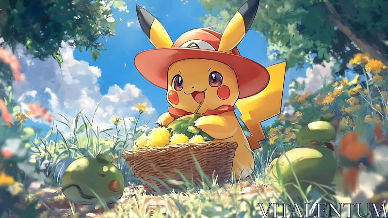 Sunny forest picnic scene brings joy with a playful friend