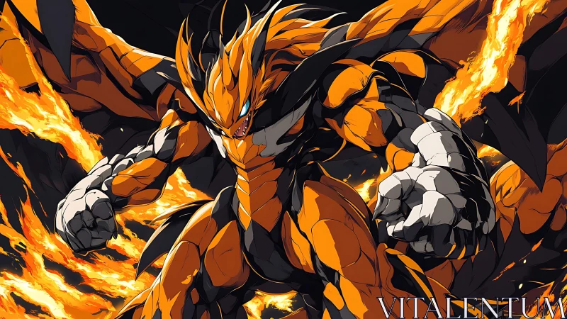 Flame-armored titan lunges forward and splits the burning night