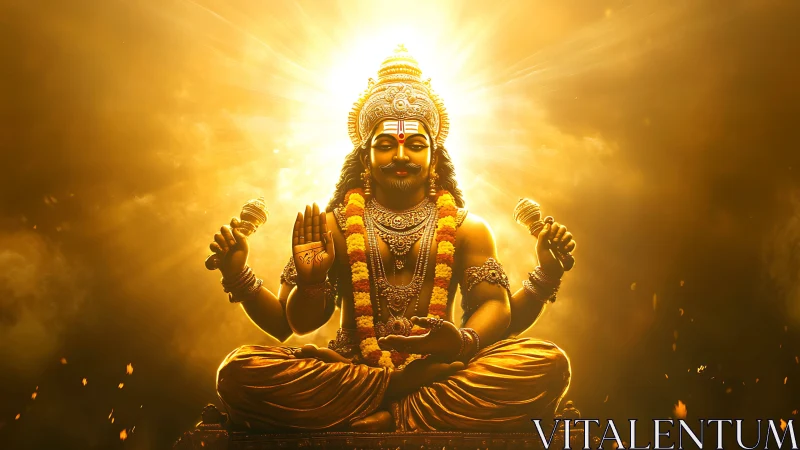 Radiant golden deity seated in blazing halo of devotion.