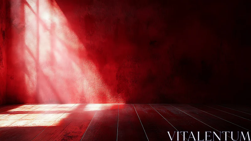 Red interior with window light across wall and floor plane.