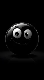 Glossy black smiling sphere on deep black isolated background
