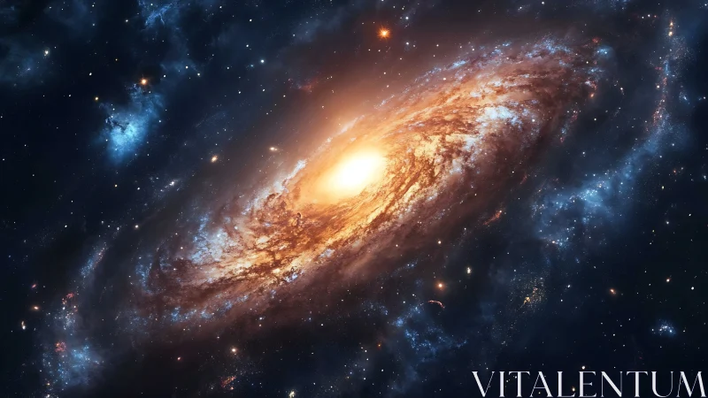 Digital painting of luminous spiral galaxy core in deep space.