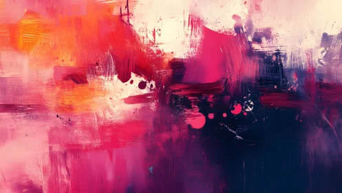 Vibrant Abstract Painting with Bold Brushstrokes and Warm Hues.