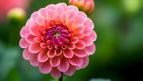 Pink Dahlia Flower Close-up in Full Bloom.