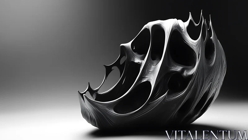 Organic black sculpture with flowing hollow curves in light.