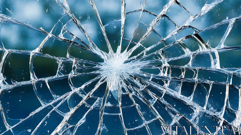 Radial impact fracture pattern captured in sharp photoreal detail