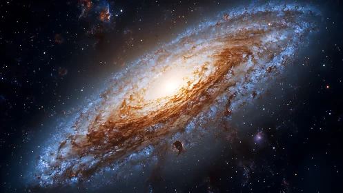 Spiral galaxy rendered with bright core and dense star field