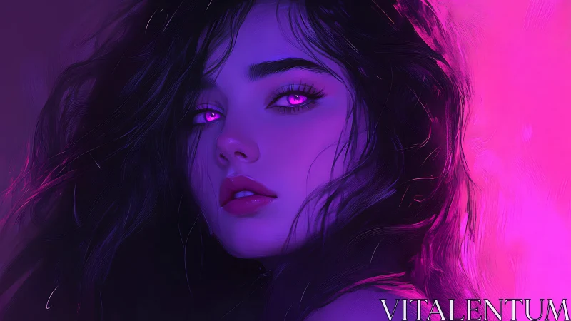 Mystical purple gaze softens neon shadows around her face
