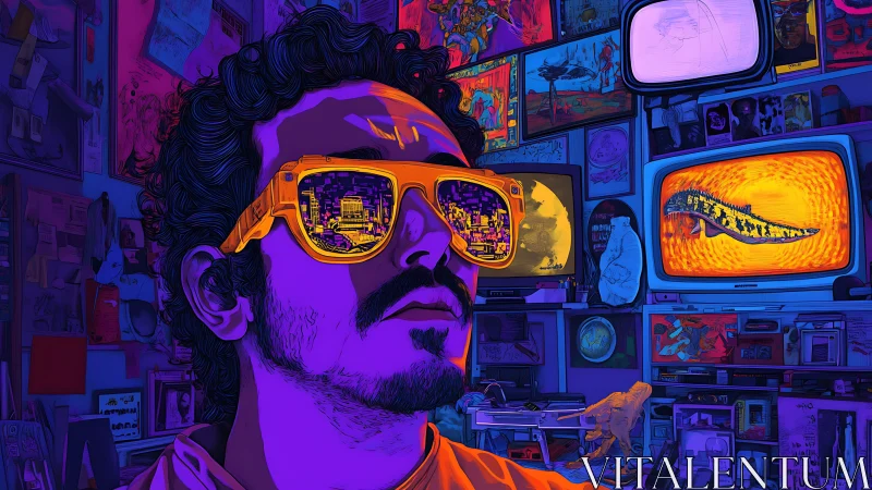 Neon daydreams spill from retro screens into mirrored shades