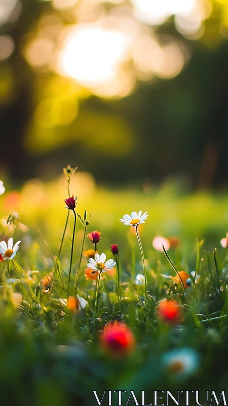 Meadow Wildflowers in Shallow Focus Depth of Field Optical Composition.