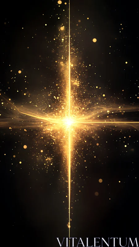 Golden light pillar with radiant cosmic energy burst.