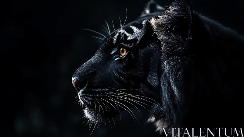 Black tiger profile rendered with high contrast side lighting