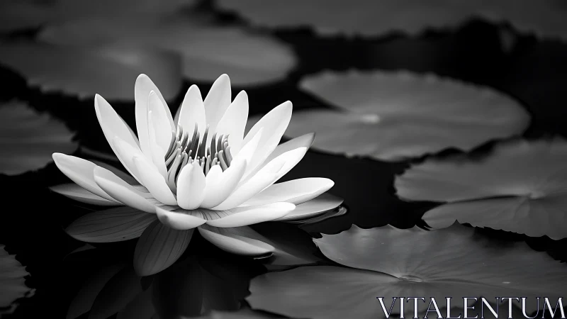 Gentle water lily resting in calm monochrome waters.