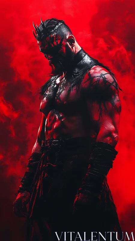 Brooding dark warrior wrapped in crimson stormlight.