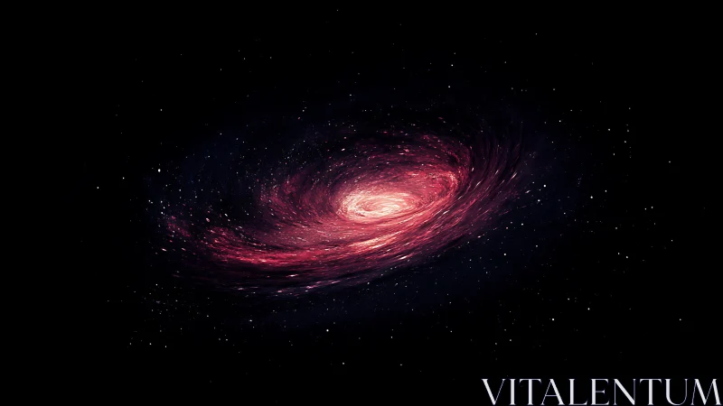 Spiral red galaxy structure on dark interstellar background.