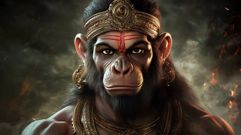 Mythic simian warrior rendered in hyperreal 3D portrait lighting